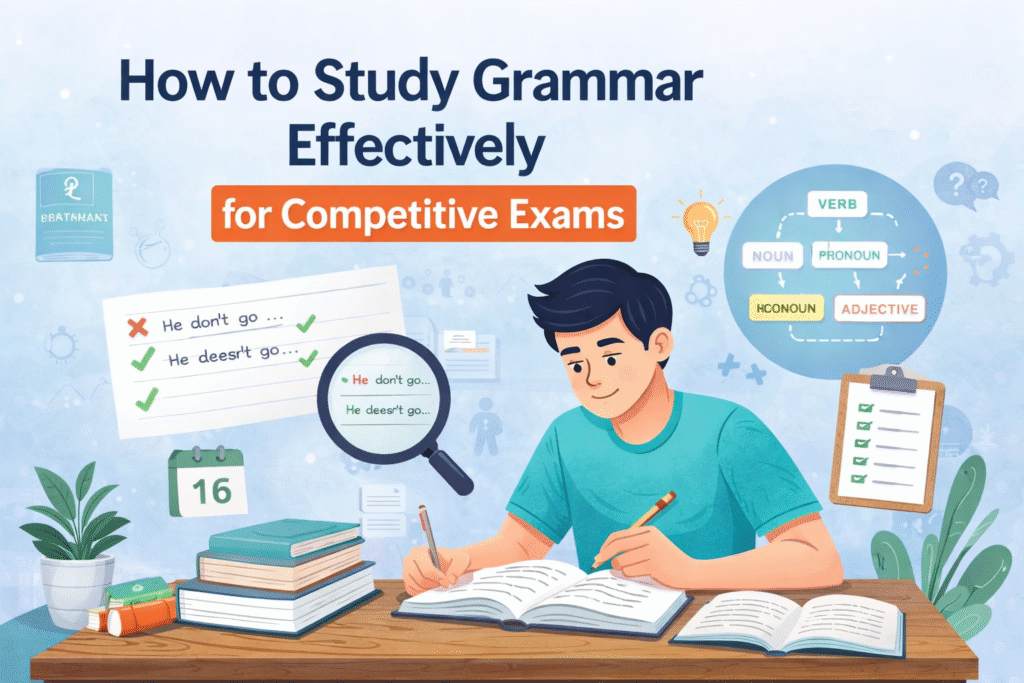 How to study grammar for competitive exams with notes and practice questions