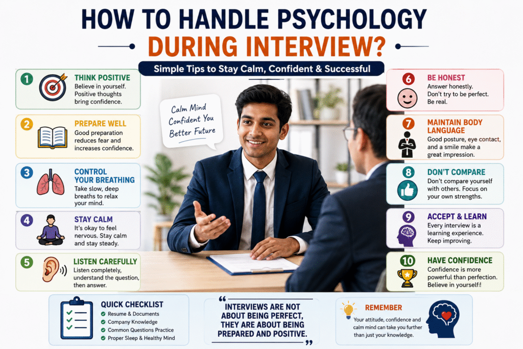 How to handle psychology during interview infographic with confidence and interview tips
