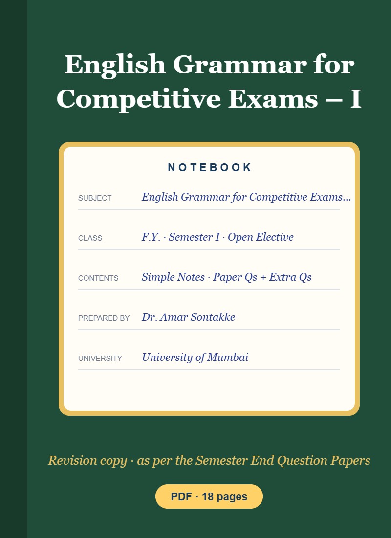 English Grammar for Competitive Exams I Notes PDF by Dr. Amar Sontakke